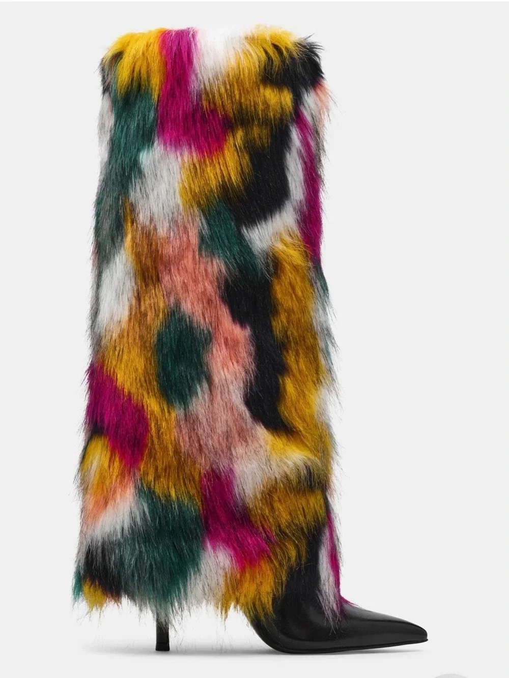 Steve Madden Multicolor Faux Fur Over-the-Knee Boots in Teal, Magenta & Mustard